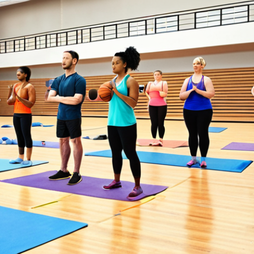 Home 4 **Image Prompt:** A diverse group of people participating in various sports activities (yoga, basketball, running) being guided by a certified sports instructor holding a clipboard. The setting is a bright and modern sports center. Emphasize healthy lifestyle and fitness guidance. "Lifestyle sports instructor" text overlay.